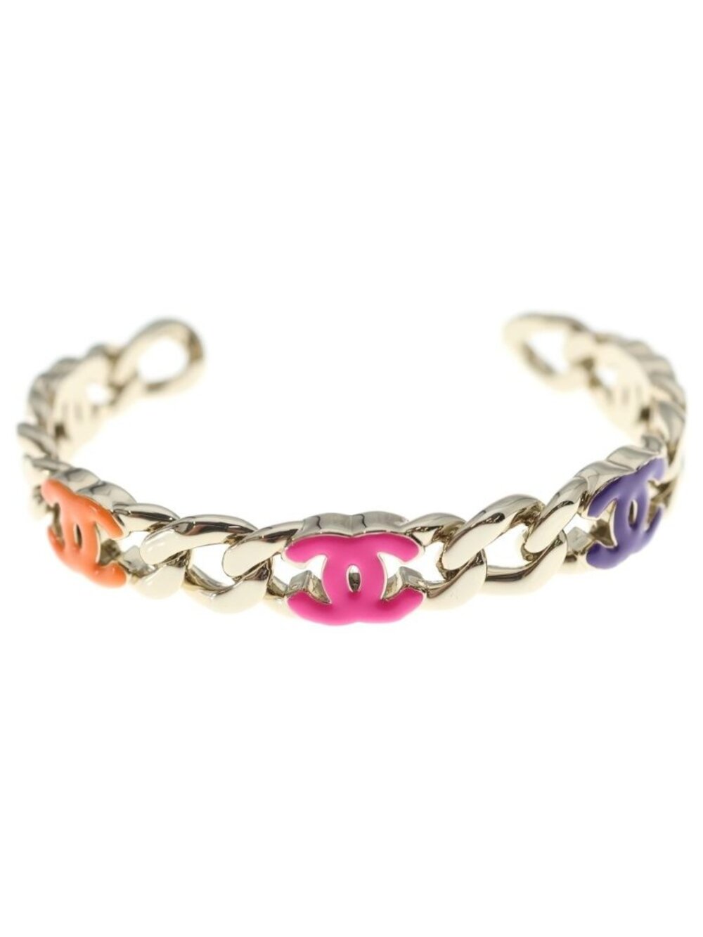 Chanel CC Logo Bangle Bracelet Gold Multicolor Metal with Bean